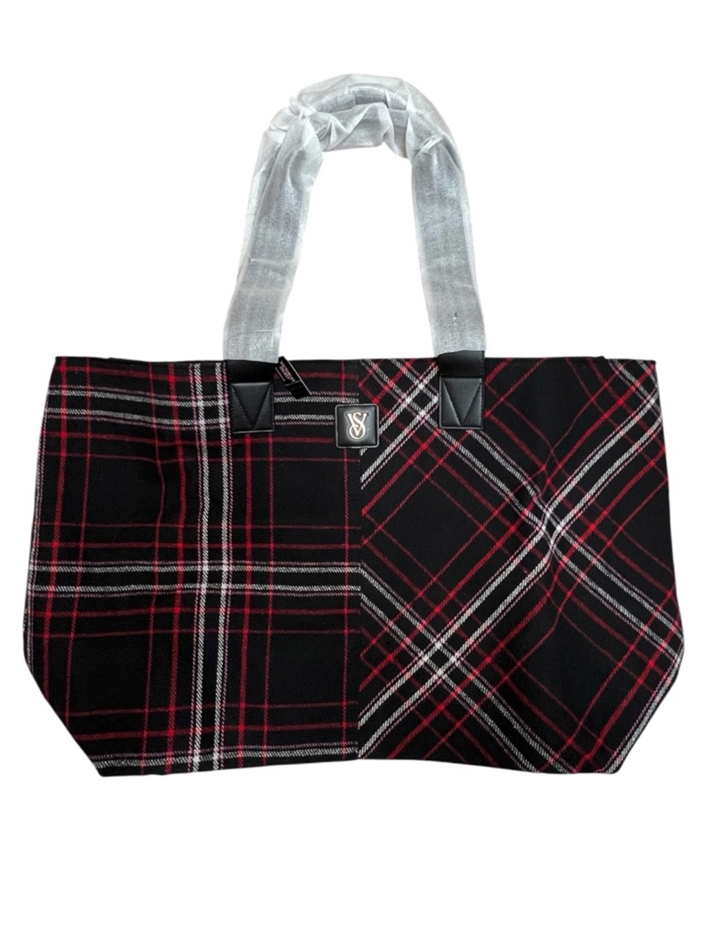 NWT Victoria’s Secret Black Red & Pink Plaid Large Tote Bag - Picture 2 of 6